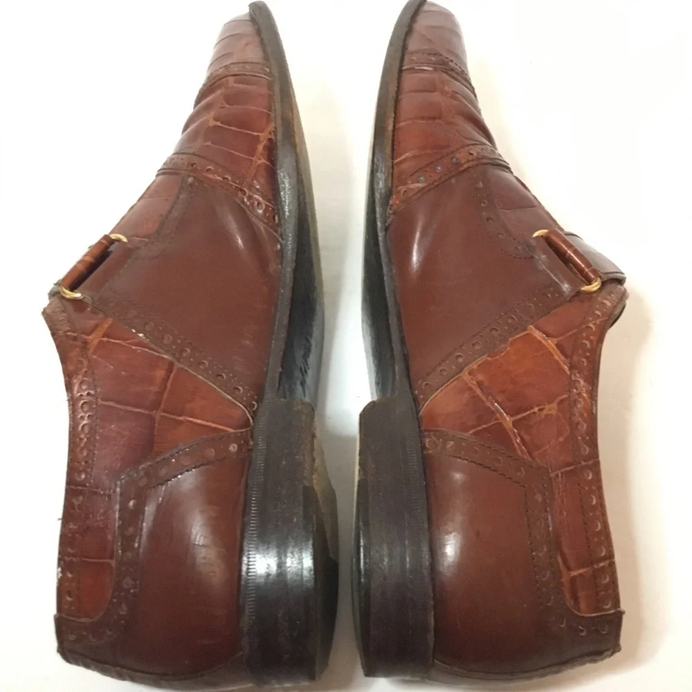 R Martegani Men’s Brown Alligator Leather Monkstrap  Shoes Size 10.5 - Picture 4 of 10